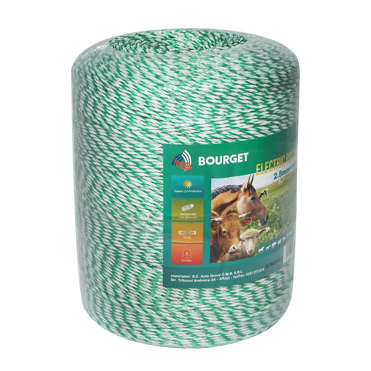Rola fir verde fluorescent-alb fi 2.5mm 3x0.2mm SS, 1x0.25mm Cu, 1000m gard electric Bourget